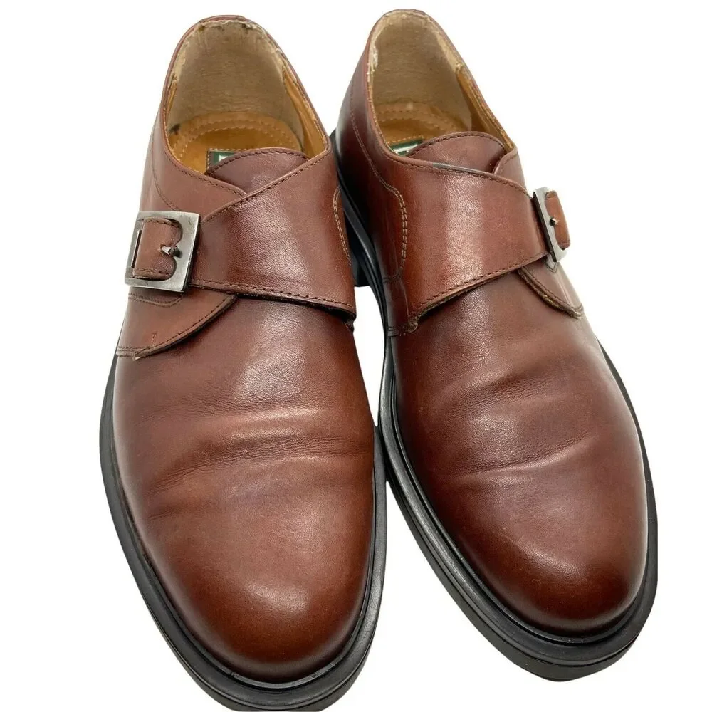 Bass Oxford Dress Size 9 M Shoes Men's Brown Leather Almond Toe Monk Strap